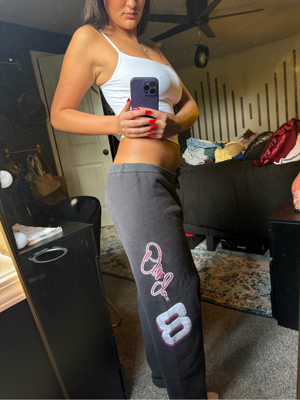 Kids Gray Graphic Sweatpants with Pink Accent